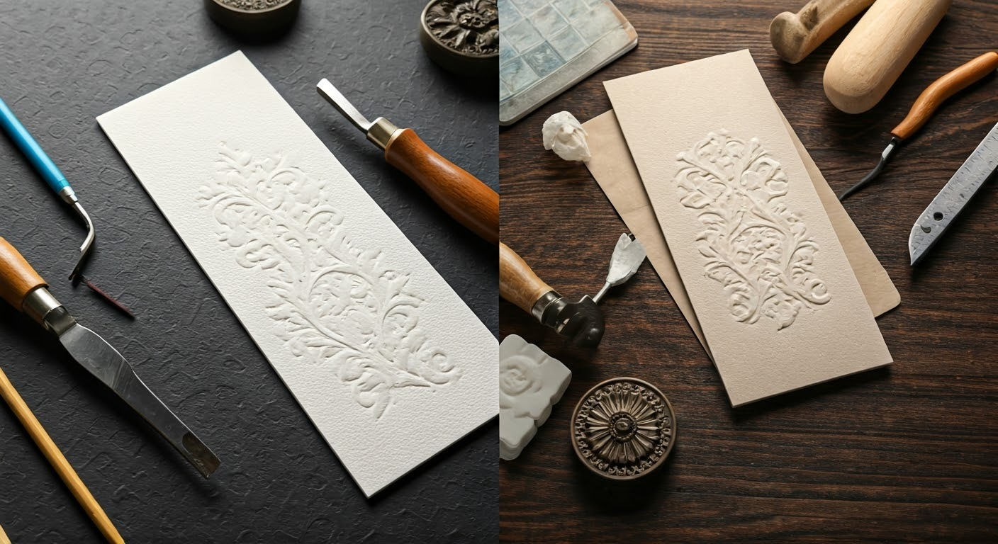 Comparative image of embossing and debossing.